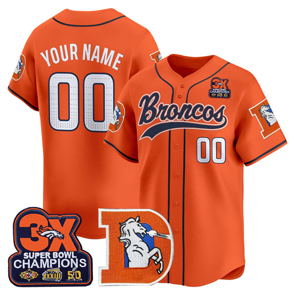 Men's Denver Broncos Active Player Custom Orange 3X Super Bowl champions Patch Throwback Vapor Limited Baseball Jersey